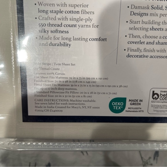 TWIN FLAT SHEET ONLY-Charter Club Cream Damask Collection 550 TC 100% Cotton - Picture 3 of 5